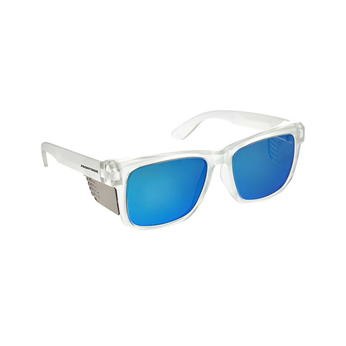 WORKWEAR, SAFETY & CORPORATE CLOTHING SPECIALISTS - SAFETY GLASSES FRONTSIDE POLARISED BLUE REVO LENS WITH CLEAR FRAME