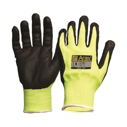 WORKWEAR, SAFETY & CORPORATE CLOTHING SPECIALISTS Arax Gold, Nitrile Sand Dip On Hi-Vis Yellow Liner