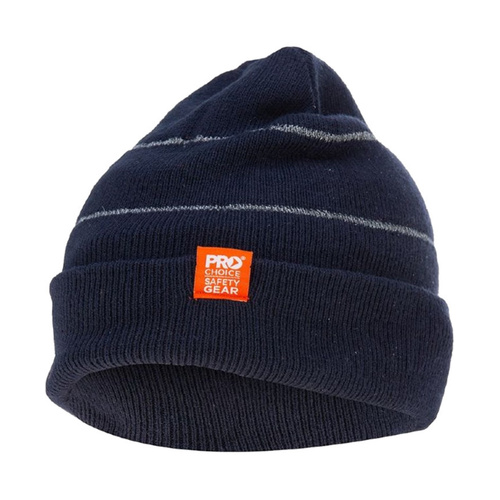 WORKWEAR, SAFETY & CORPORATE CLOTHING SPECIALISTS Navy Beanie with Retro-Reflective Stripes