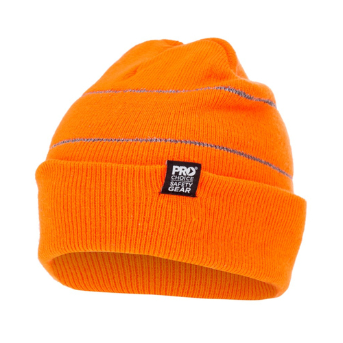 WORKWEAR, SAFETY & CORPORATE CLOTHING SPECIALISTS - Hi-Vis Orange Beanie with Retro-Reflective Stripes