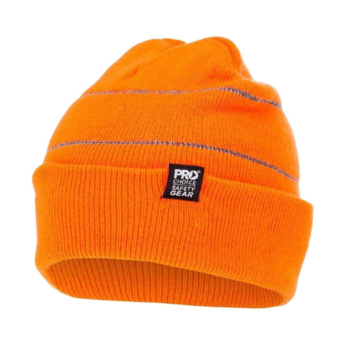 WORKWEAR, SAFETY & CORPORATE CLOTHING SPECIALISTS Hi-Vis Orange Beanie with Retro-Reflective Stripes