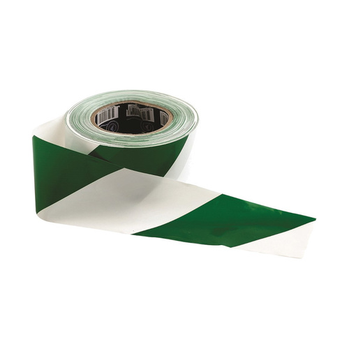 WORKWEAR, SAFETY & CORPORATE CLOTHING SPECIALISTS Barricade Tape - 100m x 75mm Green & White