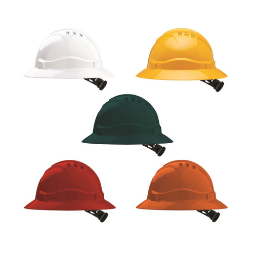 WORKWEAR, SAFETY & CORPORATE CLOTHING SPECIALISTS V6 Hard Hat Vented Full Brim Ratchet Harness