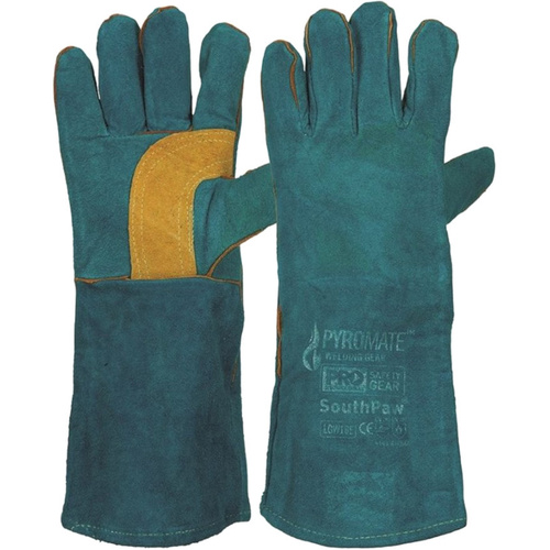 WORKWEAR, SAFETY & CORPORATE CLOTHING SPECIALISTS Pyromate South Paw Left Hand Pair -Green & Gold Kevlar Glove Green
