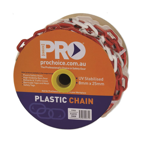 WORKWEAR, SAFETY & CORPORATE CLOTHING SPECIALISTS PLASTIC SAFETY CHAIN RED/WHITE 8MM X 25M