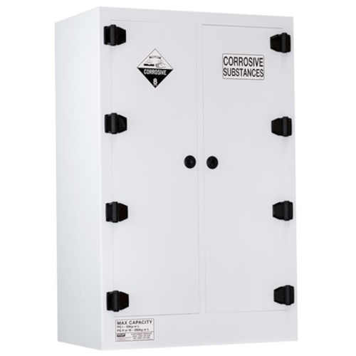 WORKWEAR, SAFETY & CORPORATE CLOTHING SPECIALISTS - CORROSIVE SUBSTANCE STORAGE CABINET: POLYPROPYLENE - 250L - 2 DOORS - 6 SHELVES