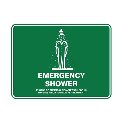 WORKWEAR, SAFETY & CORPORATE CLOTHING SPECIALISTS Emergency Shower Sign 600mm x 450mm Metal
