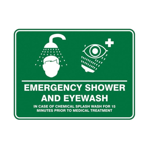 WORKWEAR, SAFETY & CORPORATE CLOTHING SPECIALISTS Emergency Shower & Eyewash Sign 600mm x 450mm Poly