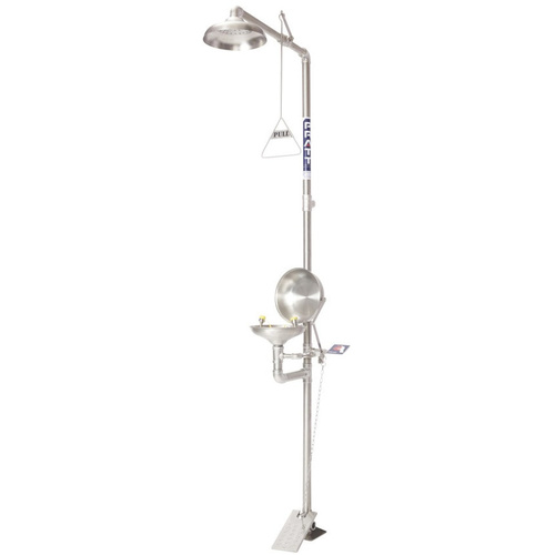 WORKWEAR, SAFETY & CORPORATE CLOTHING SPECIALISTS COMBINATION SHOWER WITH EYE WASH, WITH BOWL & FOOT TREADLE - FLIP TOP LID