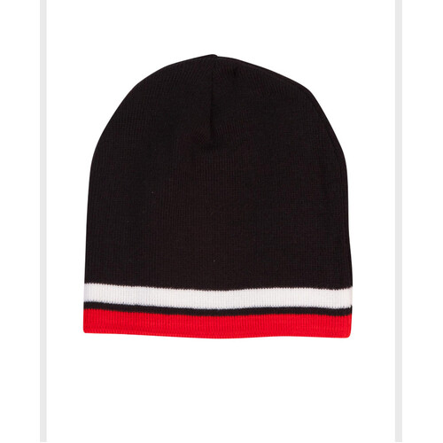 WORKWEAR, SAFETY & CORPORATE CLOTHING SPECIALISTS Knitted 100% acrylic contrast stripes beanie