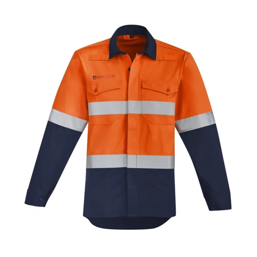 WORKWEAR, SAFETY & CORPORATE CLOTHING SPECIALISTS - Mens Orange Flame Hi Vis Open Front Shirt - Hoop Taped