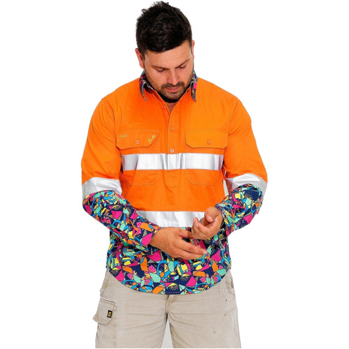 WORKWEAR, SAFETY & CORPORATE CLOTHING SPECIALISTS MENS VENTURA HI VIS DAY/NIGHT 1/2 PLACKET ORANGE WORKSHIRT